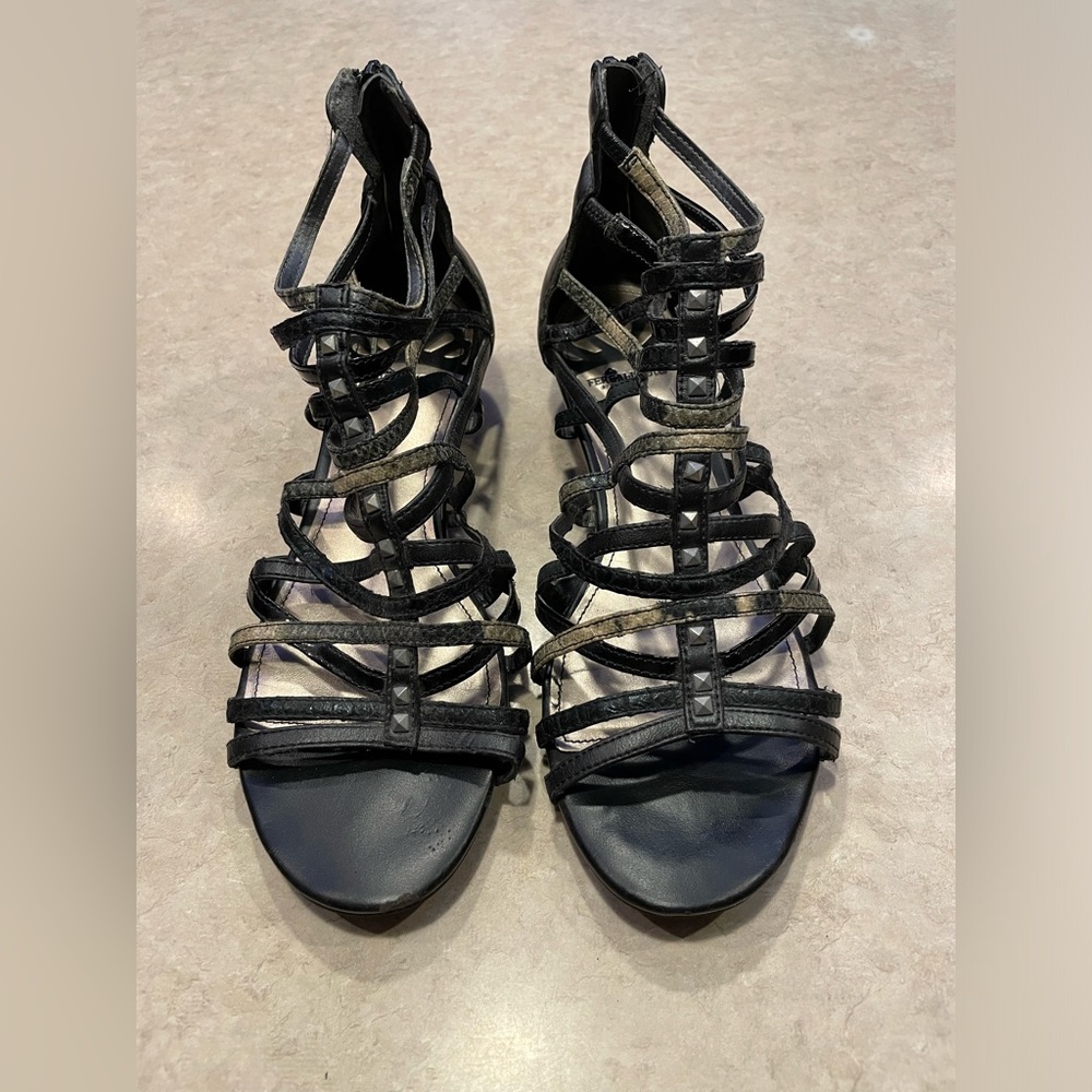 Fergalicious gladiator sandals black size 8.5 like new, worn couple times